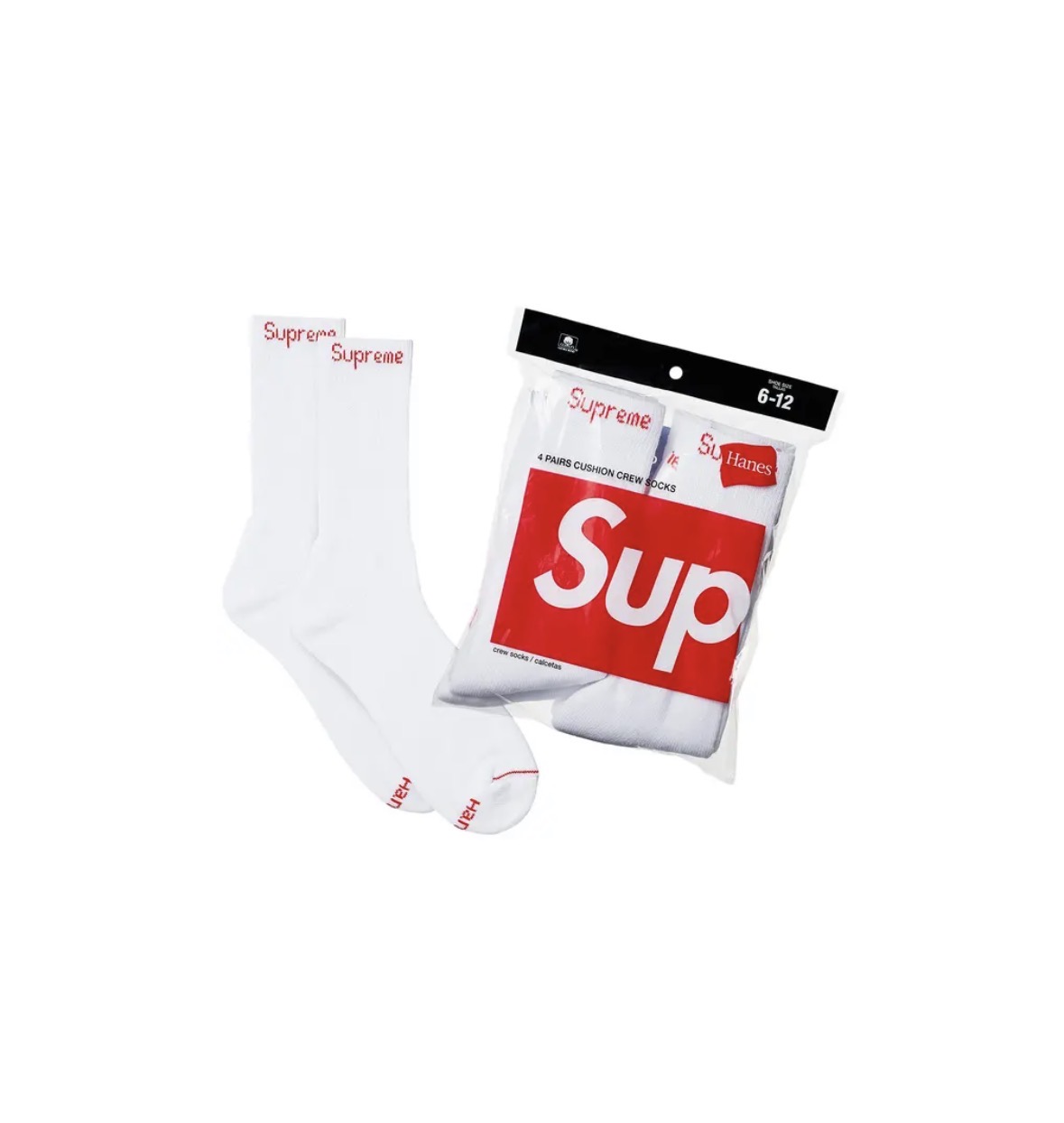 Supreme Hanes Crew Socks — White (4-Pack)